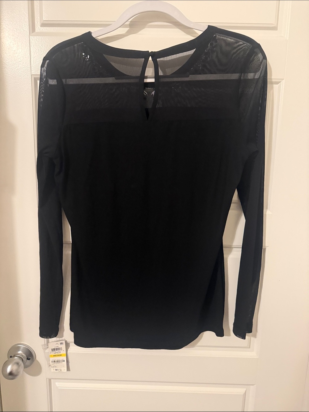 INC International Concepts Black Long-Sleeve Mesh Top with Jewel Collar - Picture 3 of 3